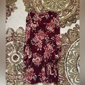B Darlin Burgundy Floral Long Sleeve Dress